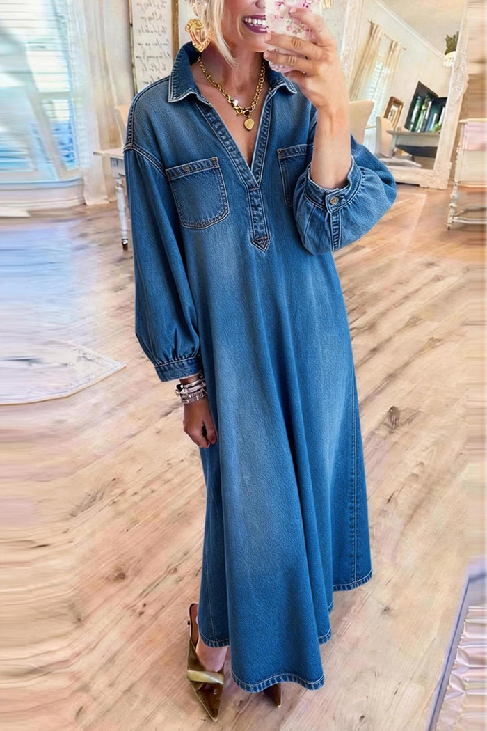 Long Sleeves Denim Maxi Dress