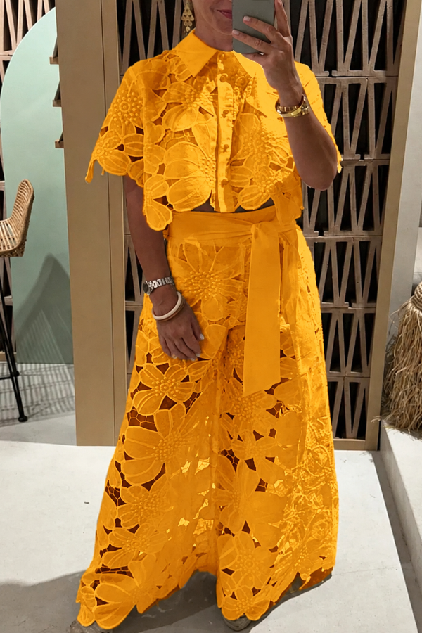 Fashion Hollow Lace Two-piece Set