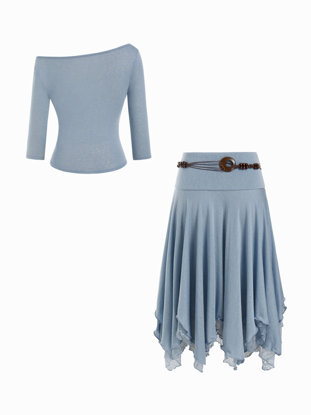 Irregular-neck Mid-length Skirt Set