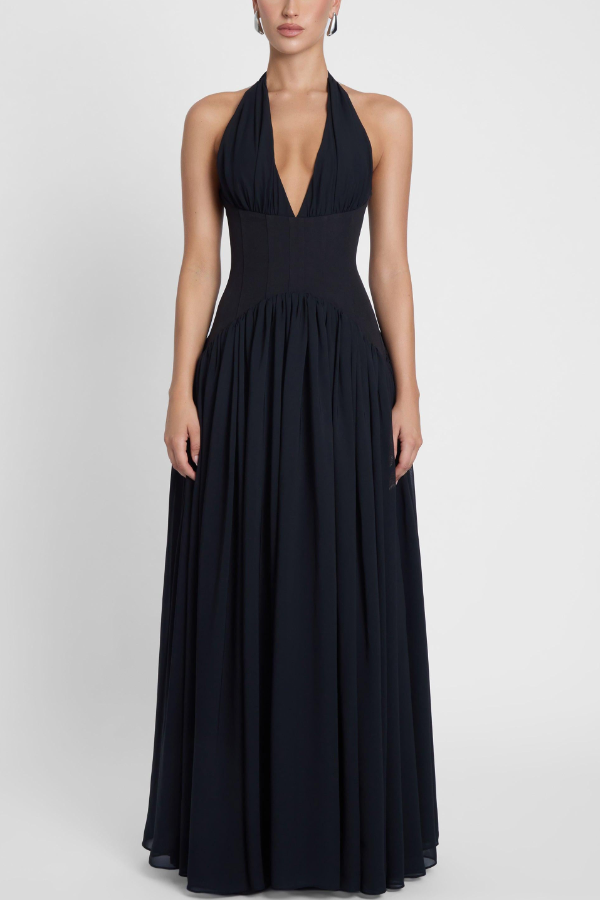 Shawl-style Fitted Long Dress