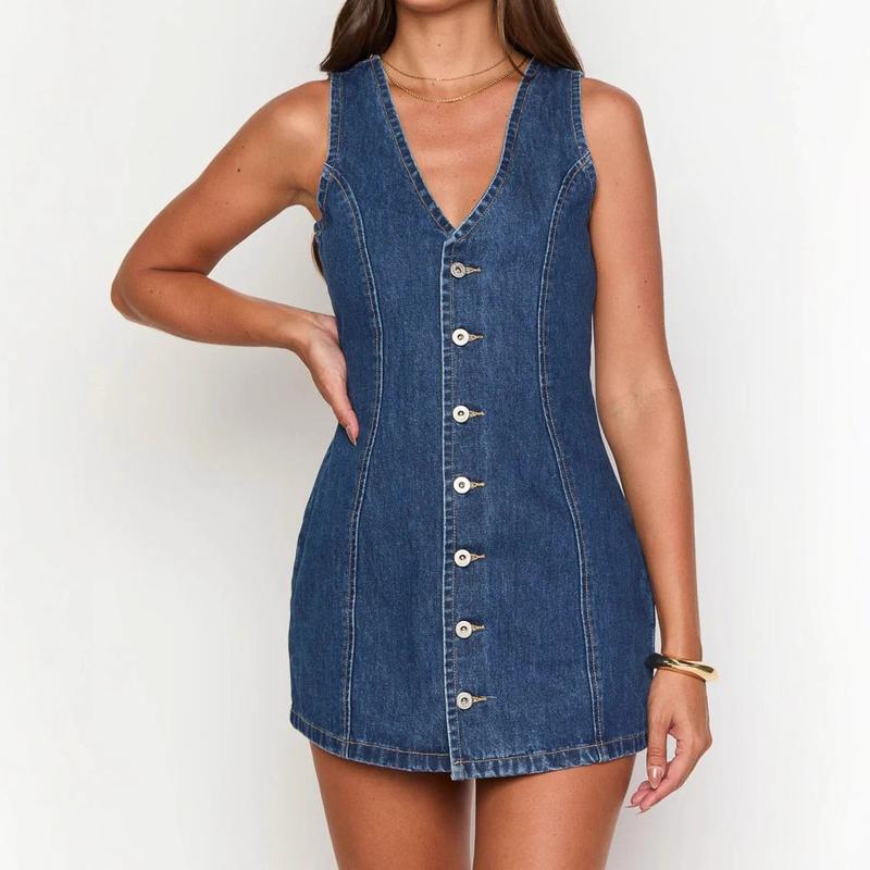 Button Front Denim Mini Dress