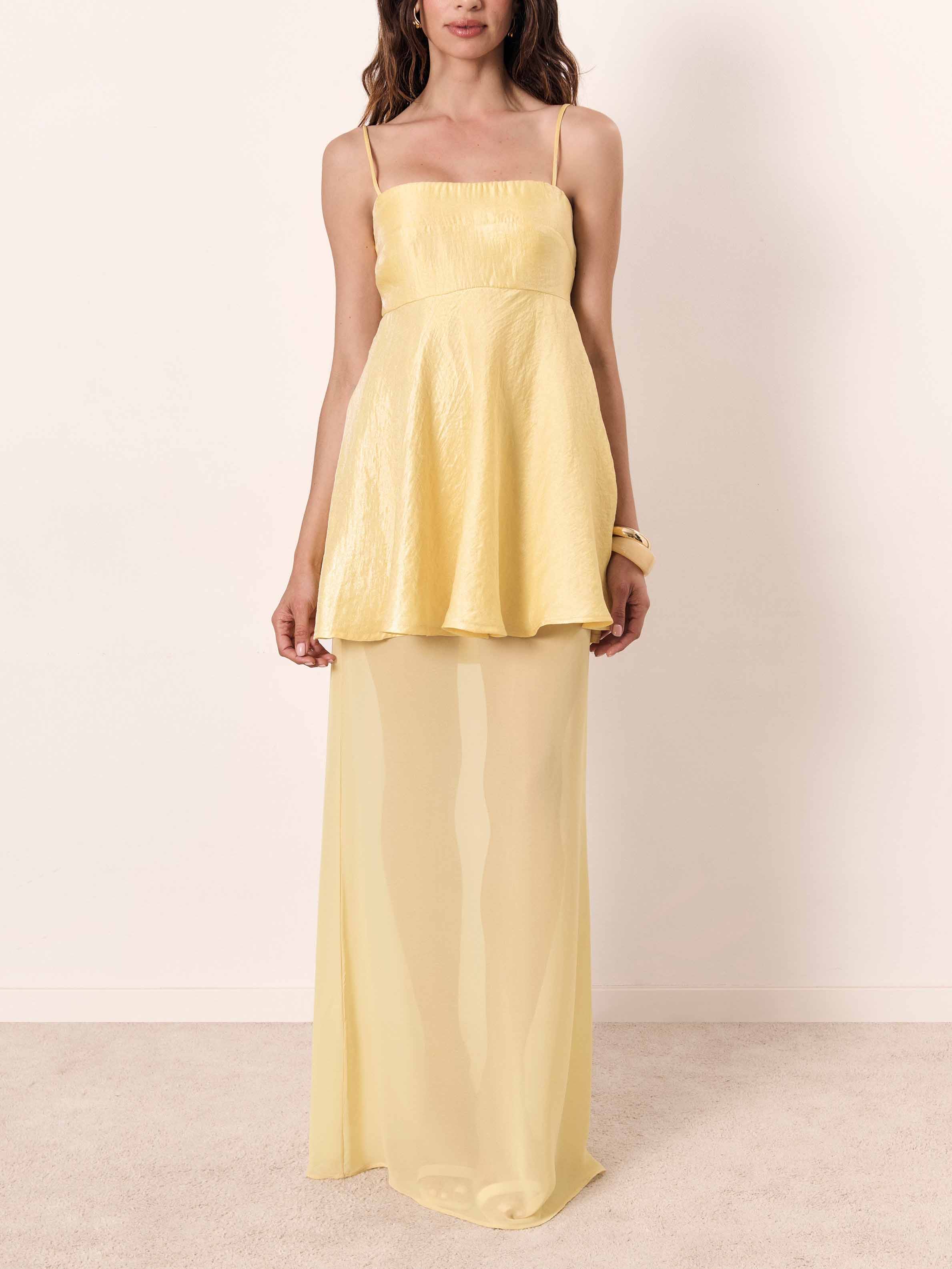 Elegant Spaghetti Strap Top See-Through Long Skirt Two-Piece Set