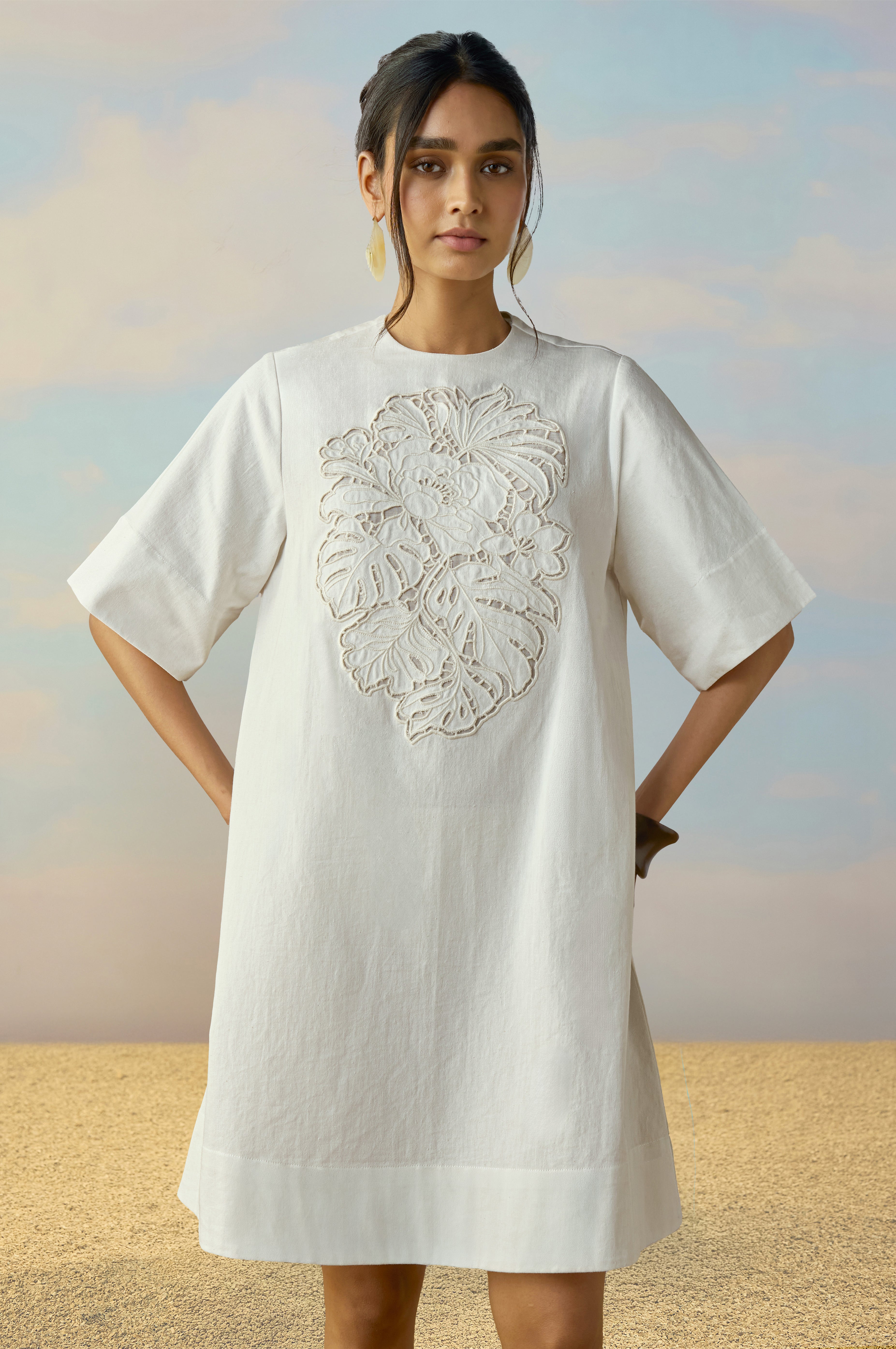 Cutwork Embroidered Denim Dress