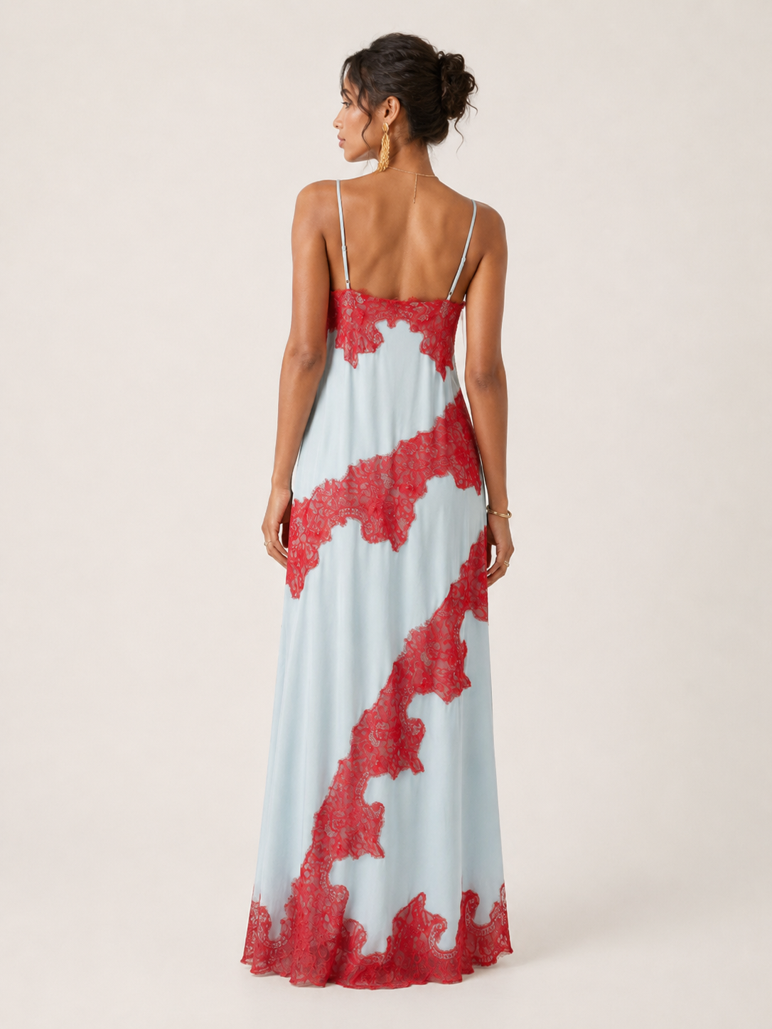 🔥 Limited-Time Sale | Celeste Rouge Lace-Trim Maxi Dress