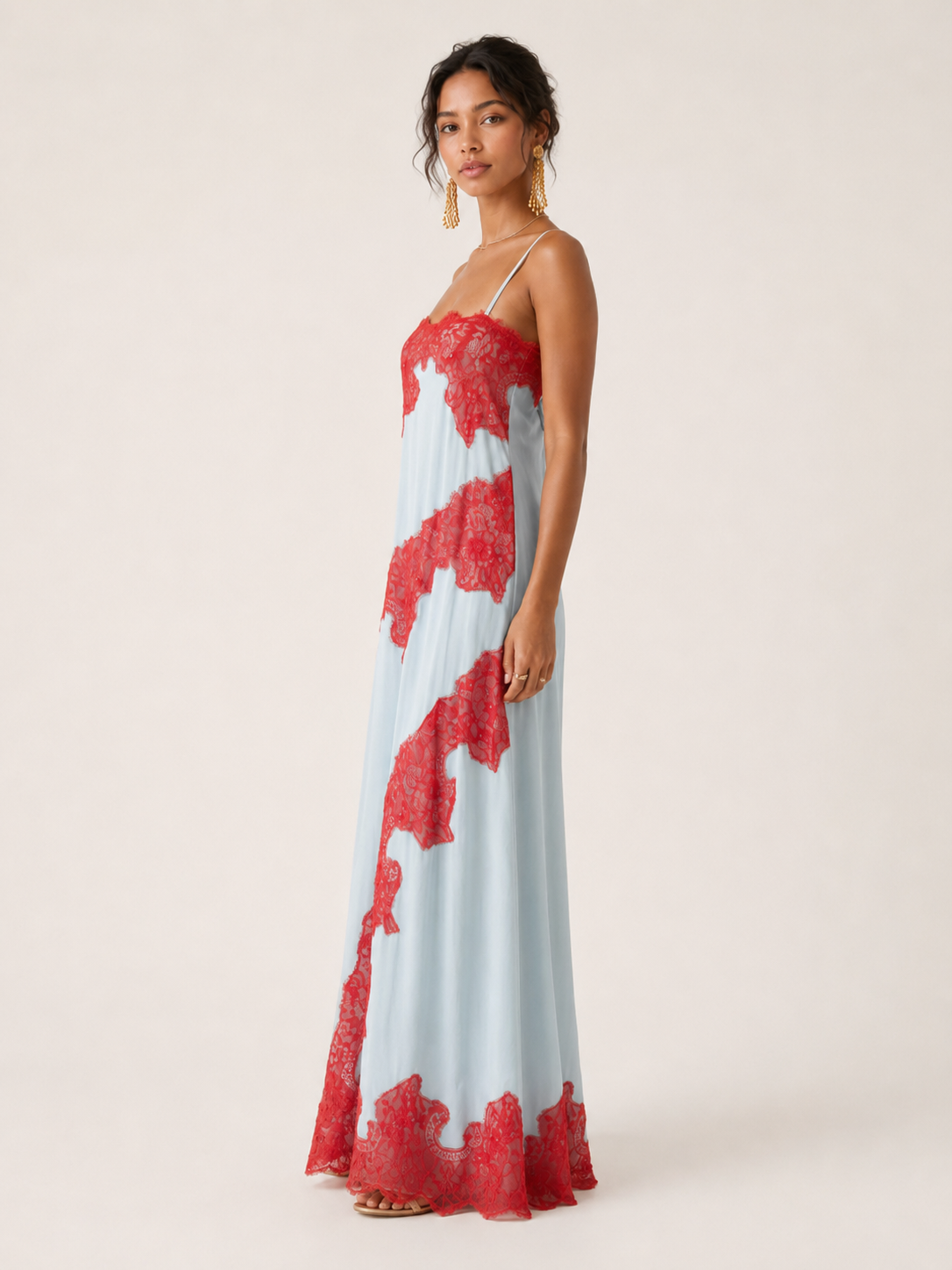 🔥 Limited-Time Sale | Celeste Rouge Lace-Trim Maxi Dress
