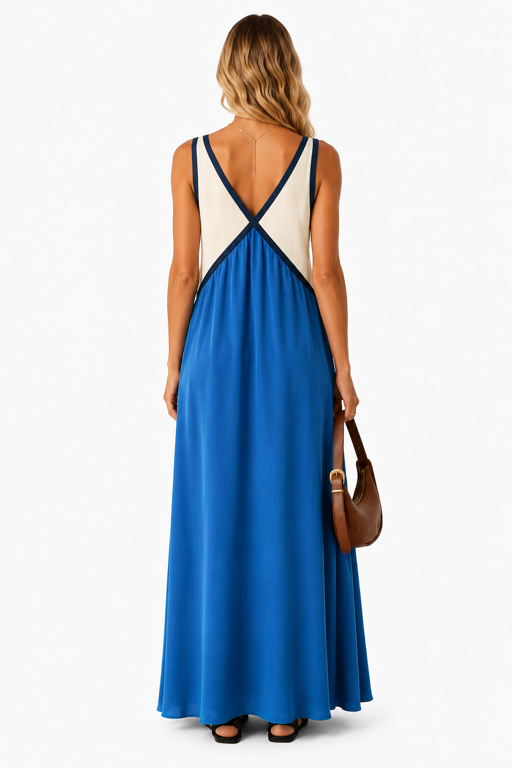 Color Block Sleeveless Backless Maxi Dress