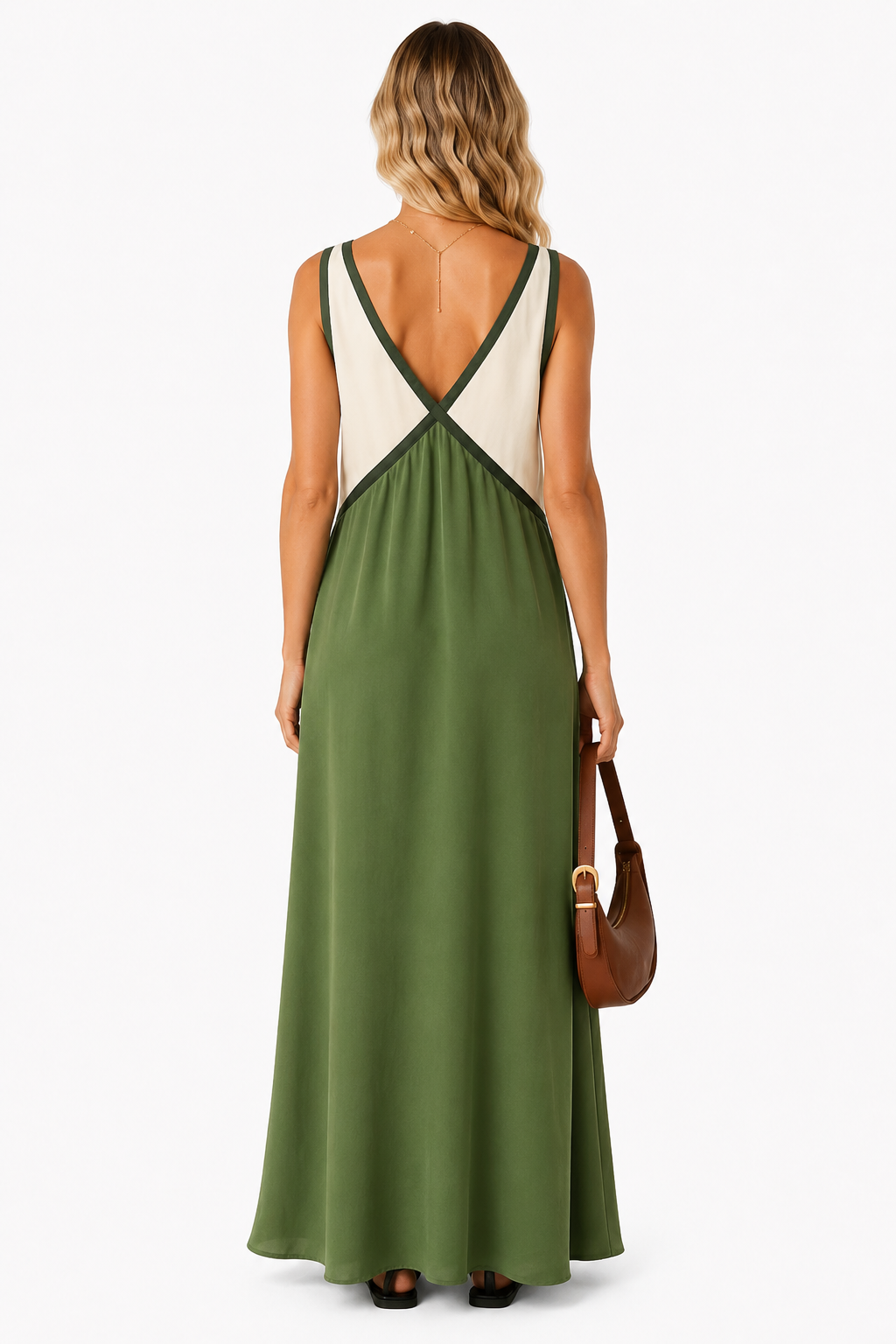 Color Block Sleeveless Backless Maxi Dress