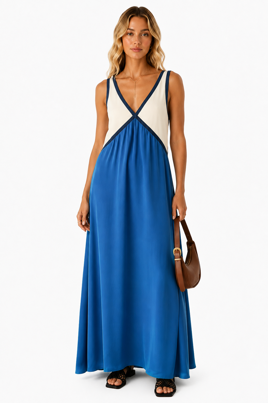 Color Block Sleeveless Backless Maxi Dress