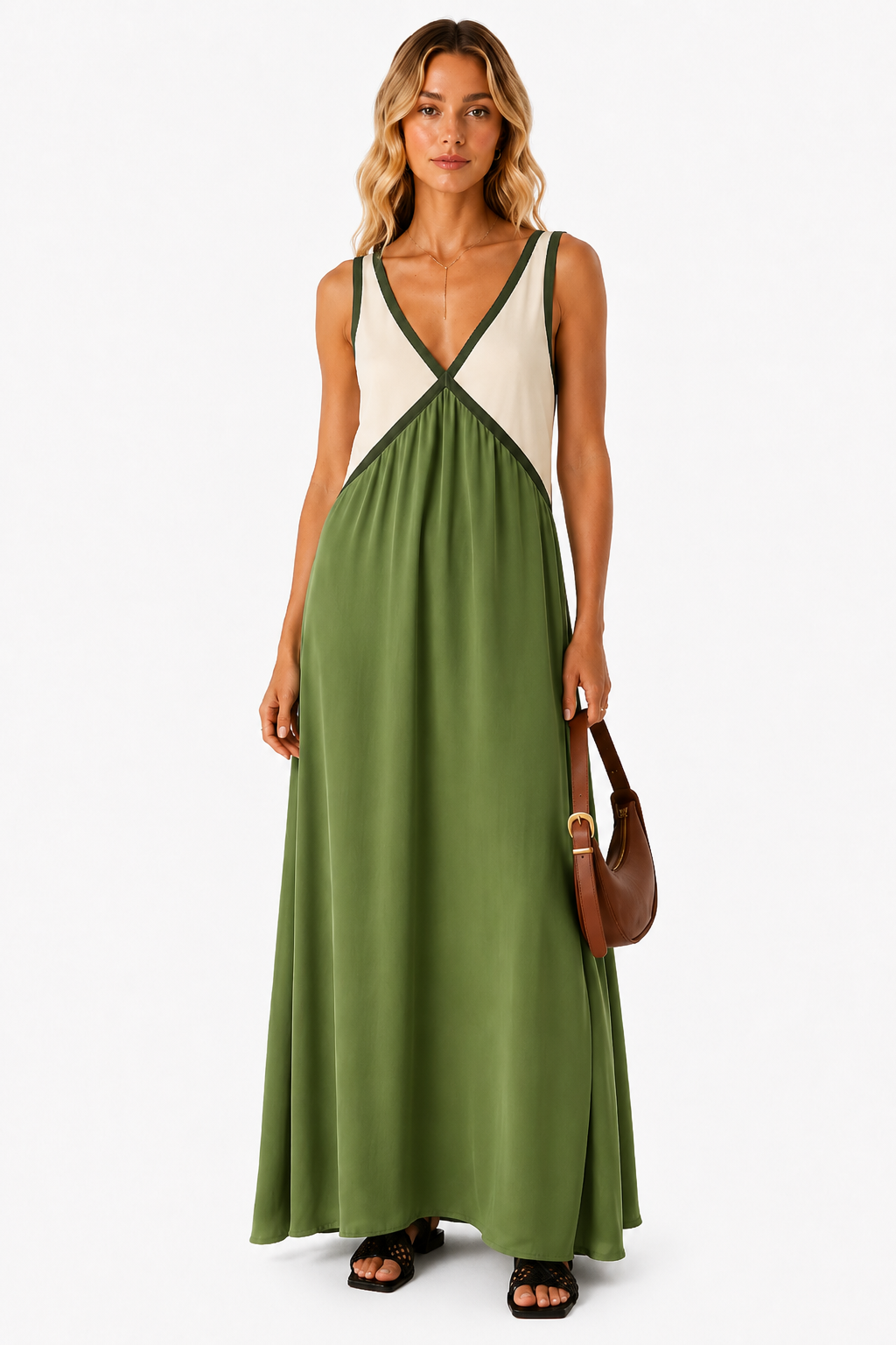 Color Block Sleeveless Backless Maxi Dress