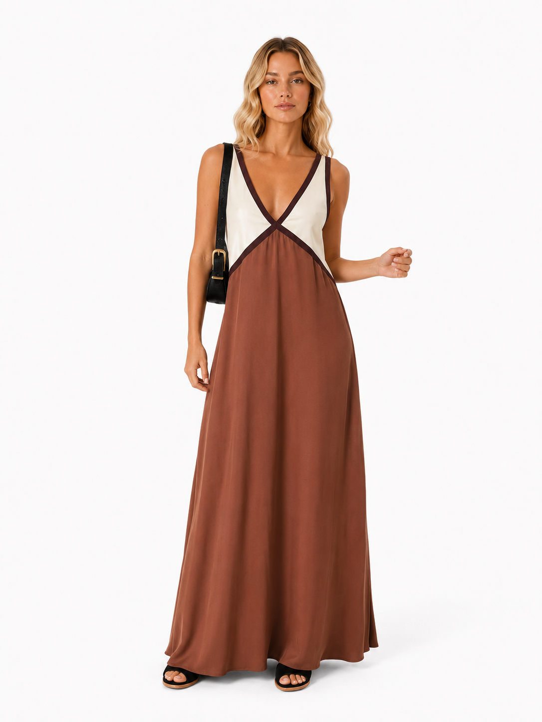 Color Block Sleeveless Backless Maxi Dress