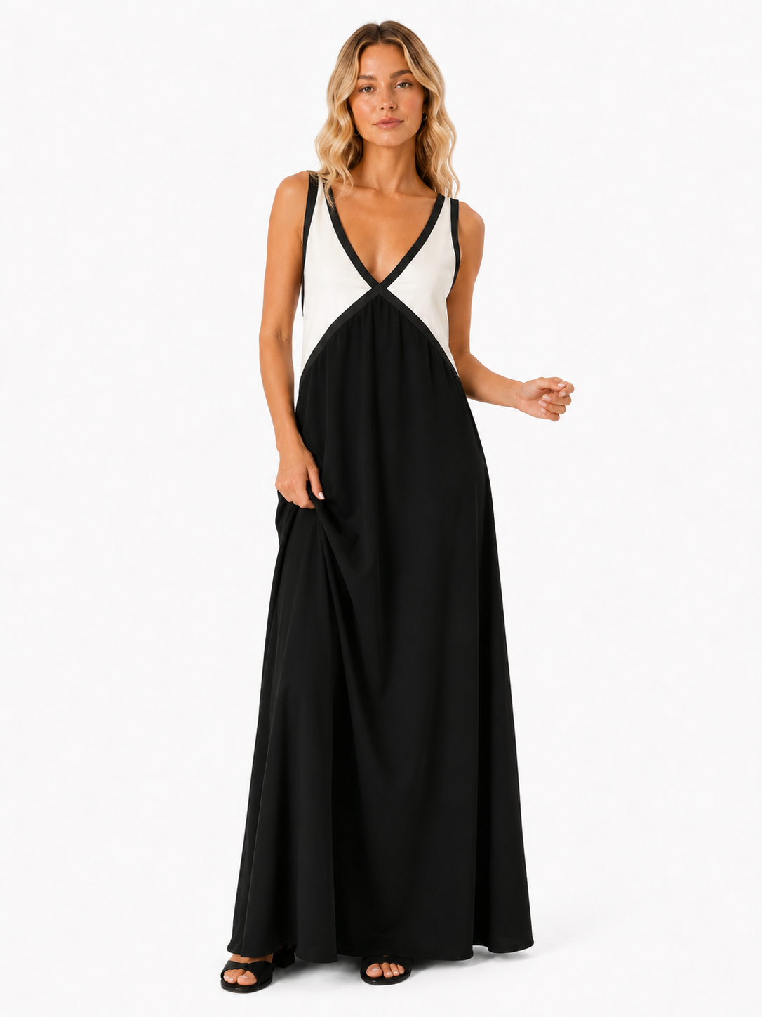 Color Block Sleeveless Backless Maxi Dress