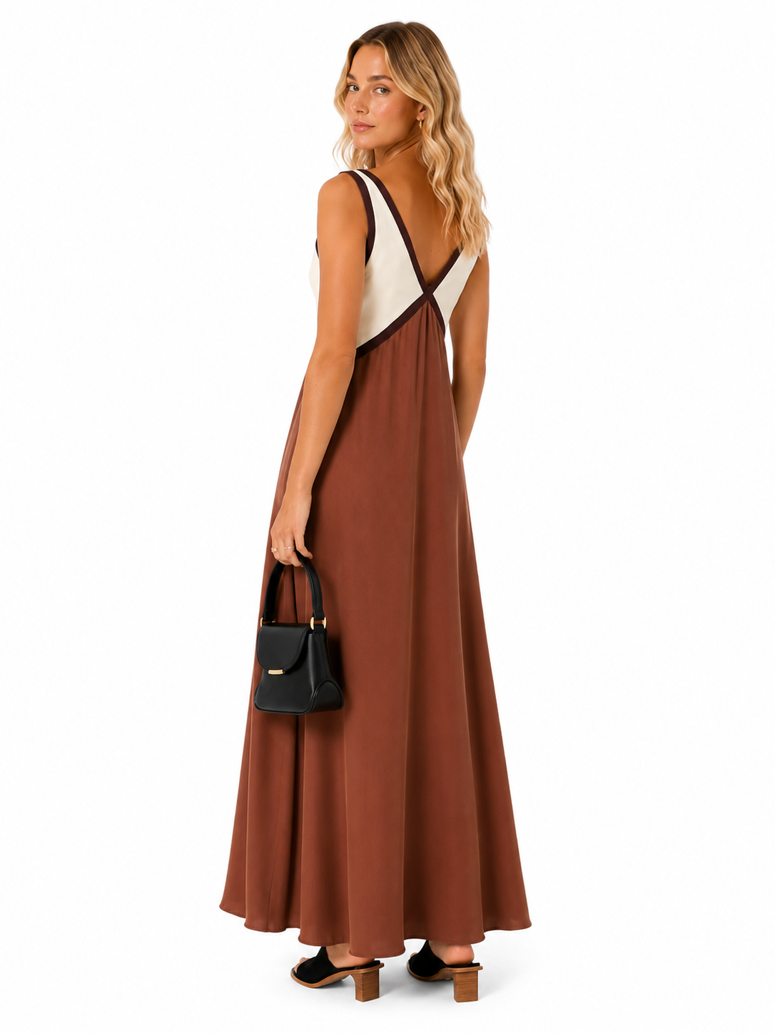 Color Block Sleeveless Backless Maxi Dress