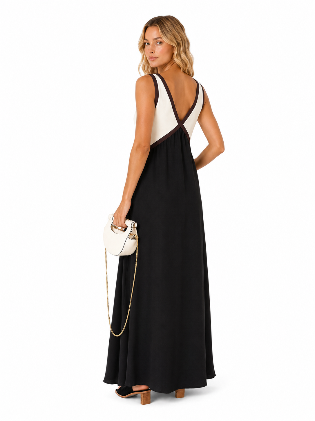 Color Block Sleeveless Backless Maxi Dress