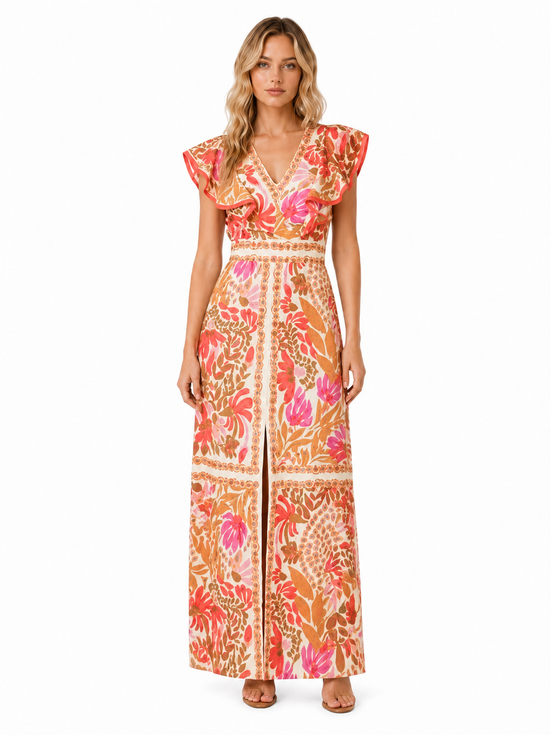 Women's Long Floral V-Neck Dress