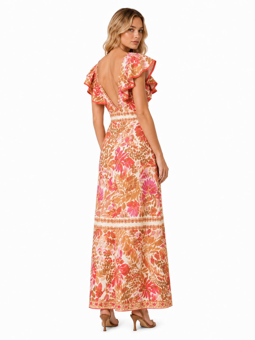 Women's Long Floral V-Neck Dress