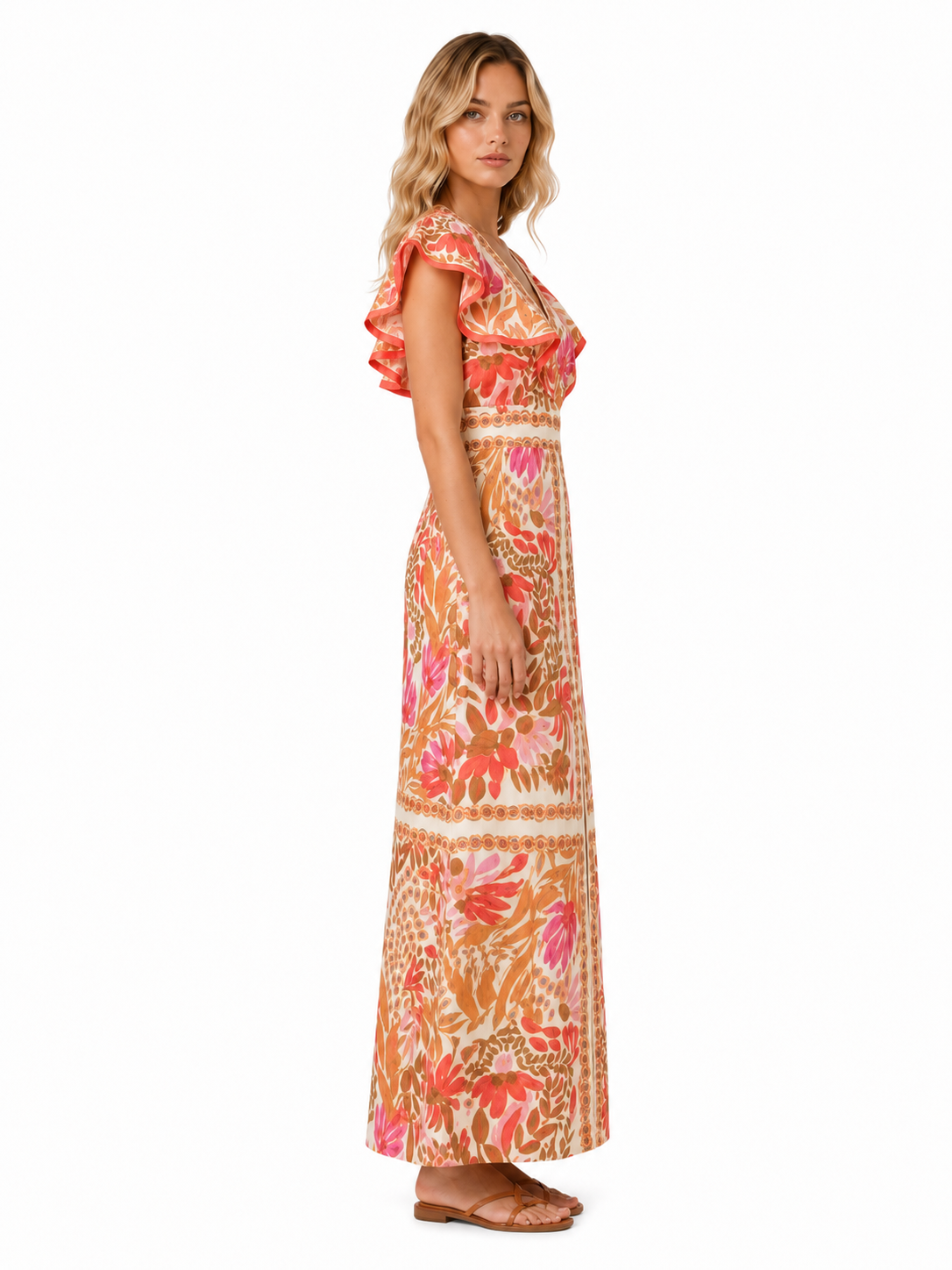 Women's Long Floral V-Neck Dress