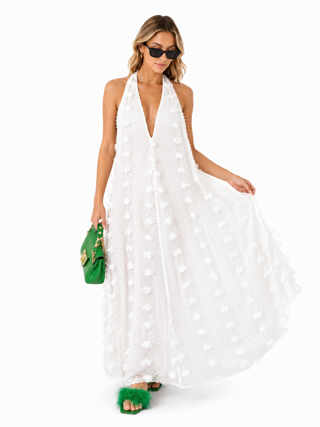 Women's Three-Dimensional Floral Halter Maxi Dress