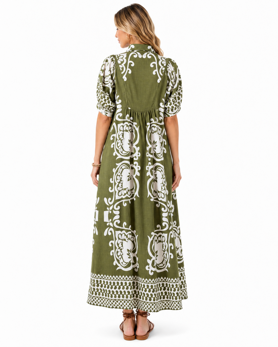 Women’s Boho Printed Puff Sleeve Midi Dress