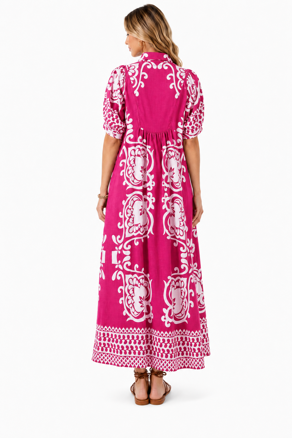 Women’s Boho Printed Puff Sleeve Midi Dress
