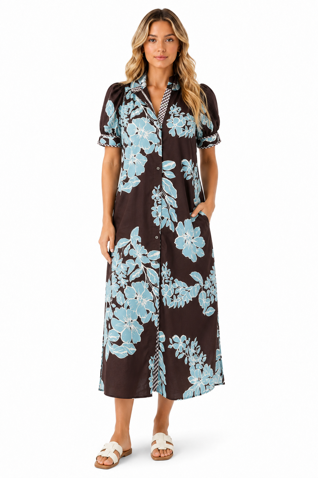 Blue Blossom Floral Shift Midi Dress