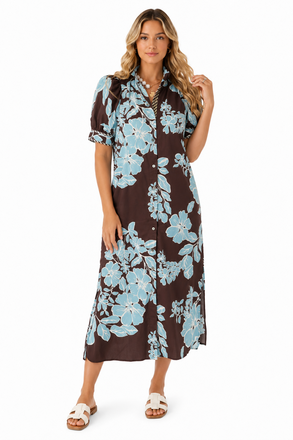 Blue Blossom Floral Shift Midi Dress