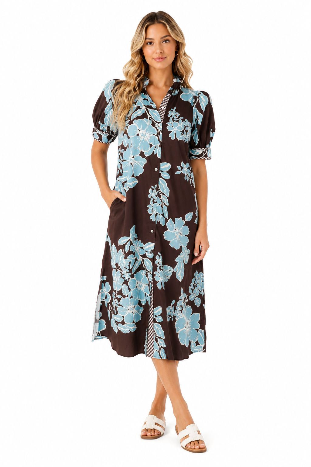 Blue Blossom Floral Shift Midi Dress