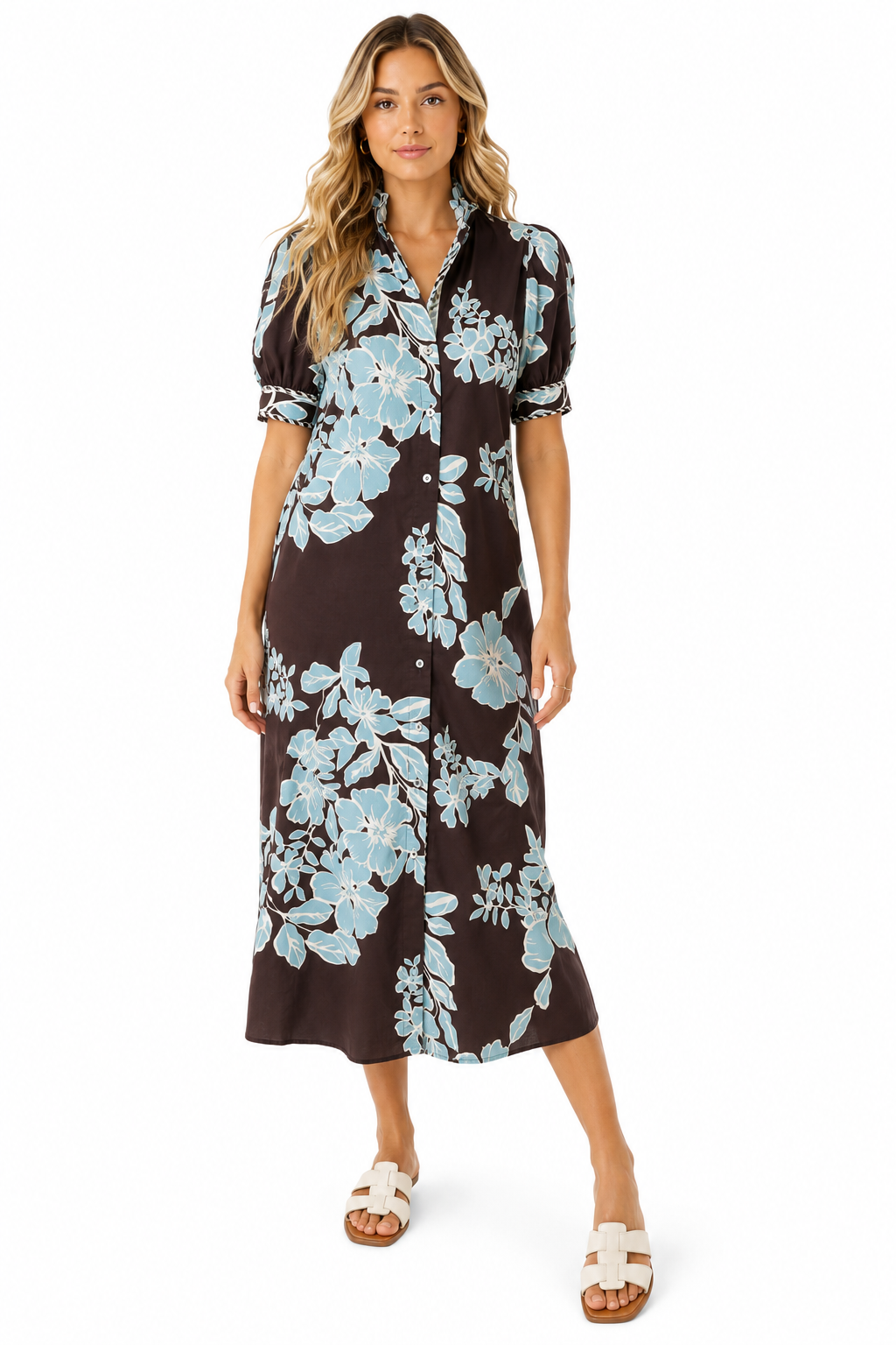 Blue Blossom Floral Shift Midi Dress