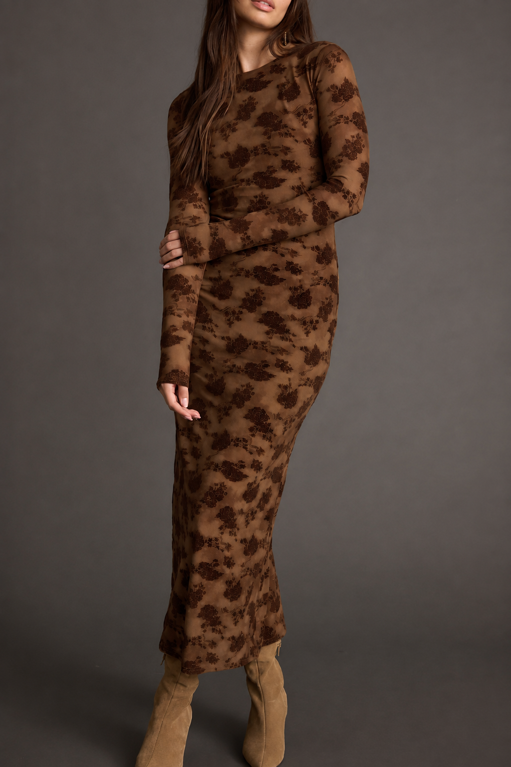 🔥 Limited-Time Sale | Casanova Brown Floral Maxi Dress