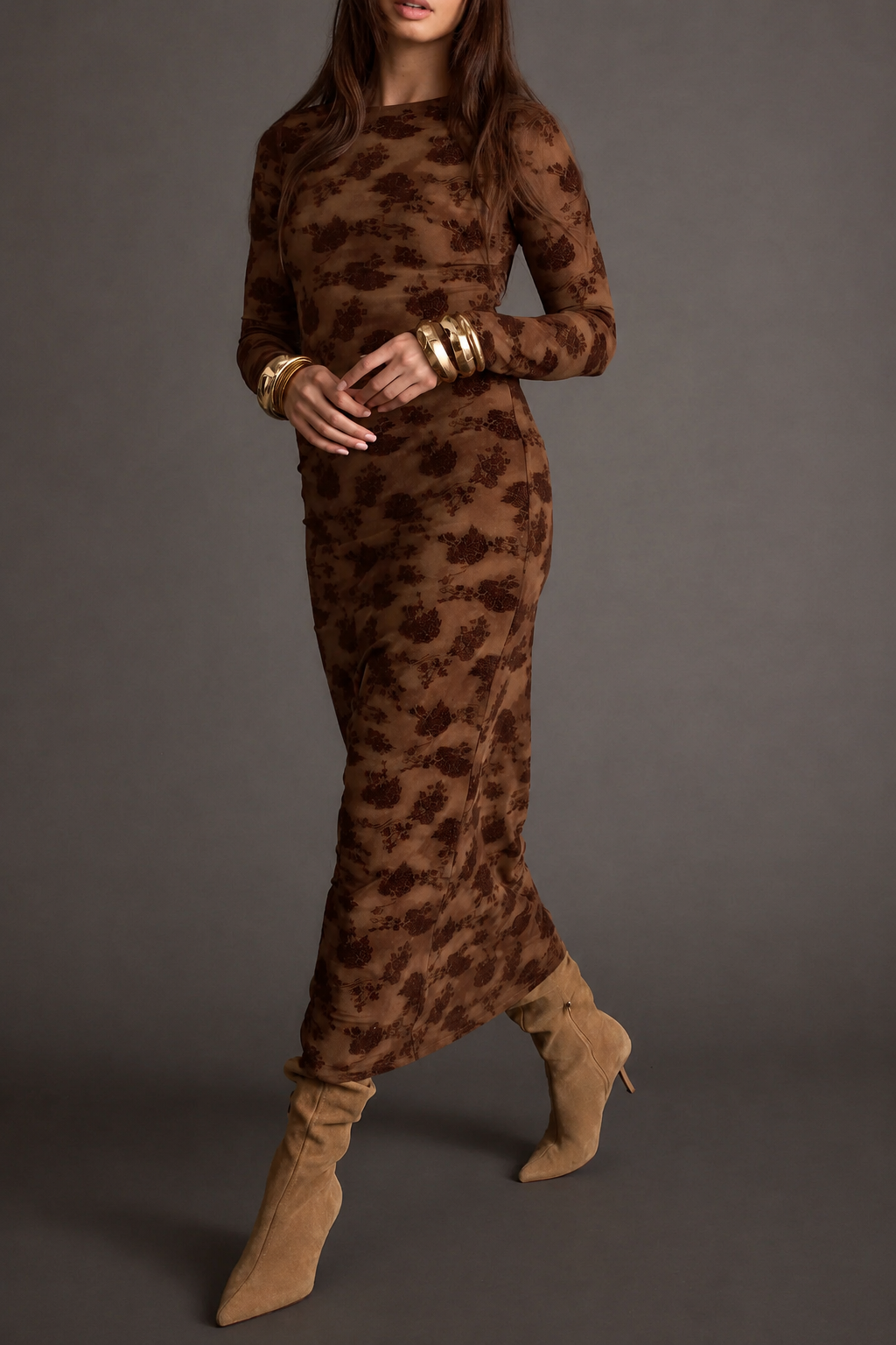 🔥 Limited-Time Sale | Casanova Brown Floral Maxi Dress