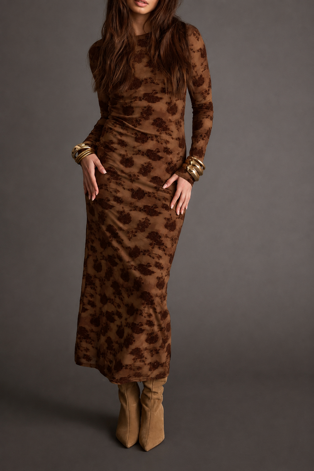 🔥 Limited-Time Sale | Casanova Brown Floral Maxi Dress