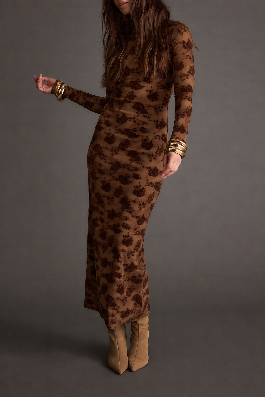 🔥 Limited-Time Sale | Casanova Brown Floral Maxi Dress