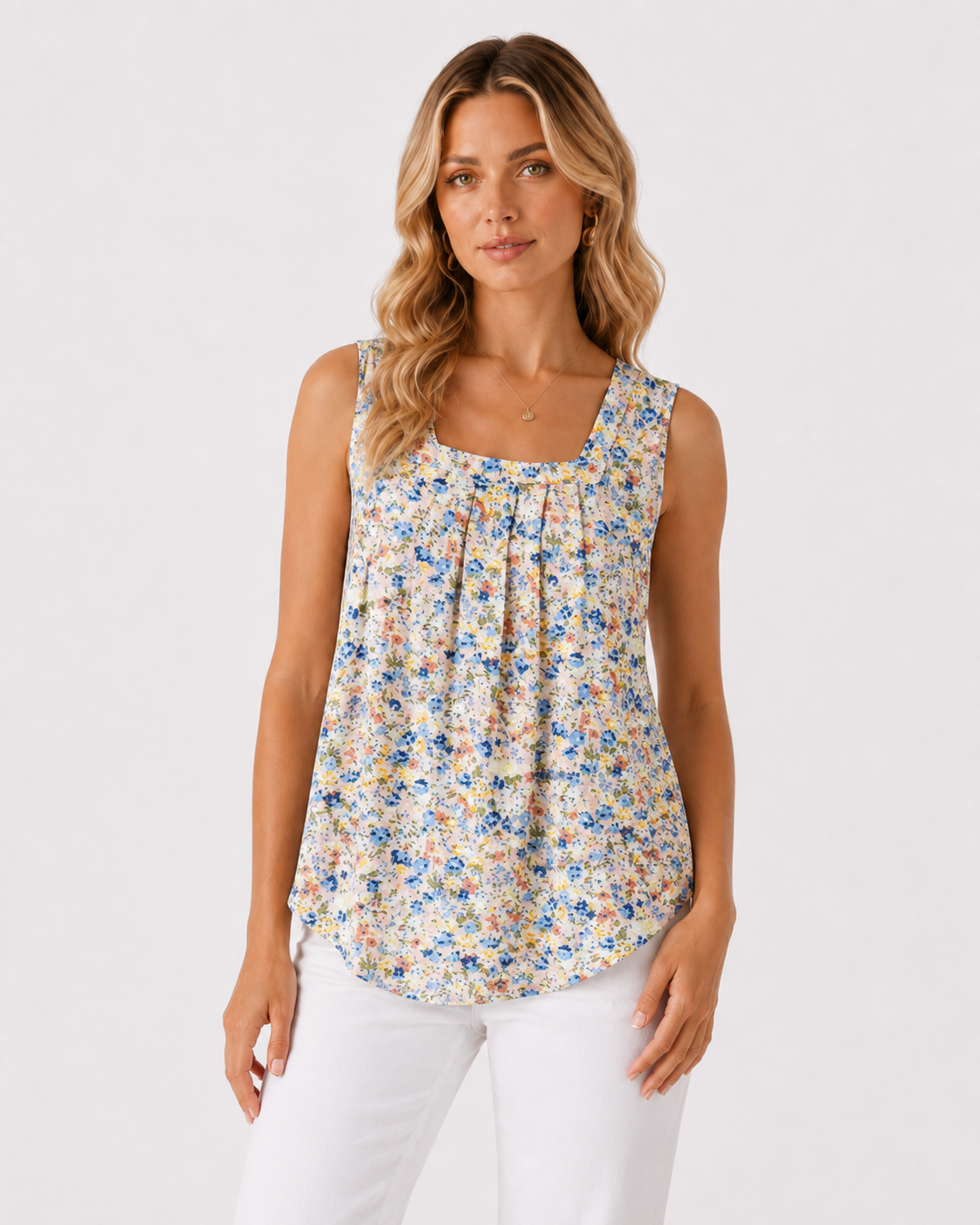 Ditsy Floral Square Neck Sleeveless Tank Top