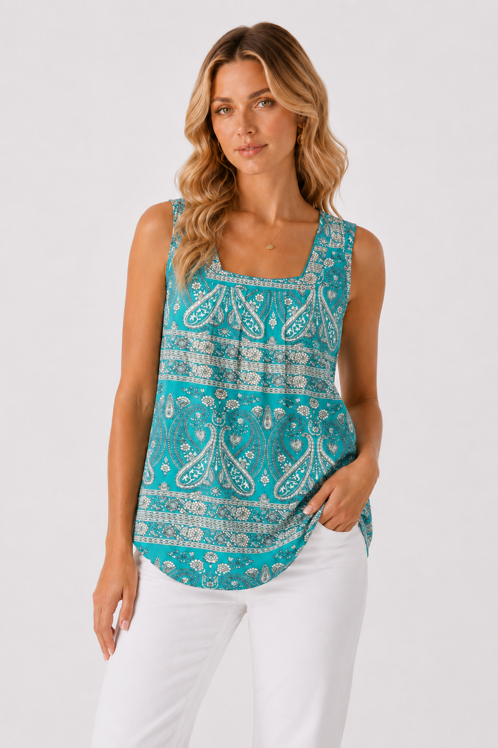 Boho Paisley Square Neck Sleeveless Tank Top