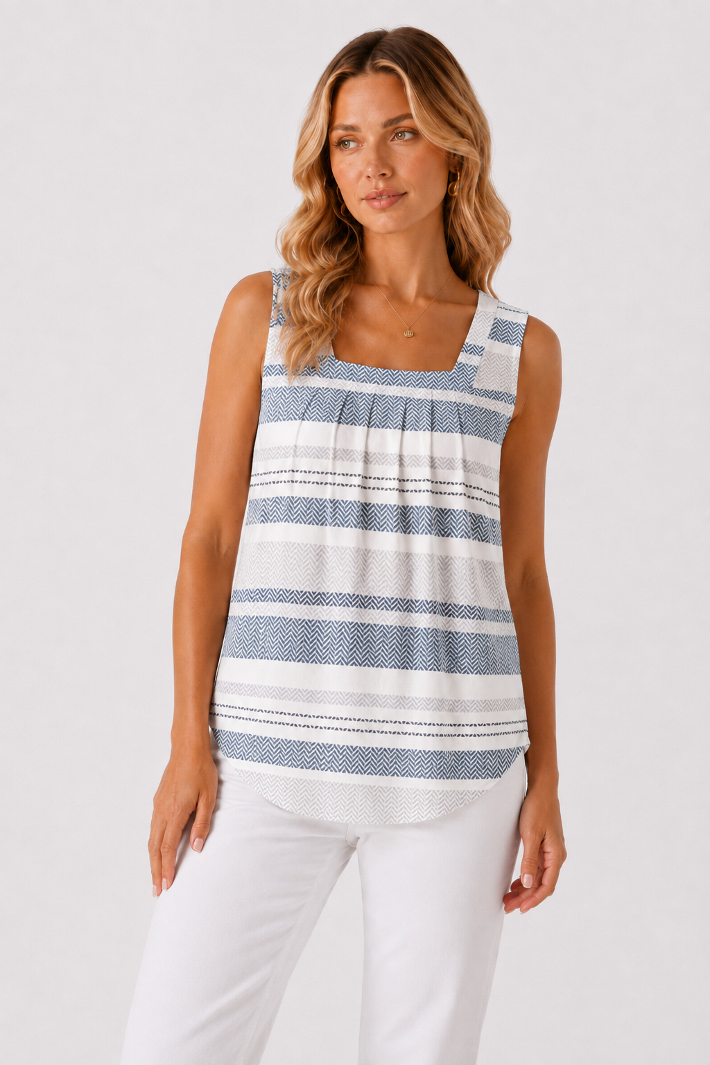 Striped Square Neck Sleeveless Tank Top