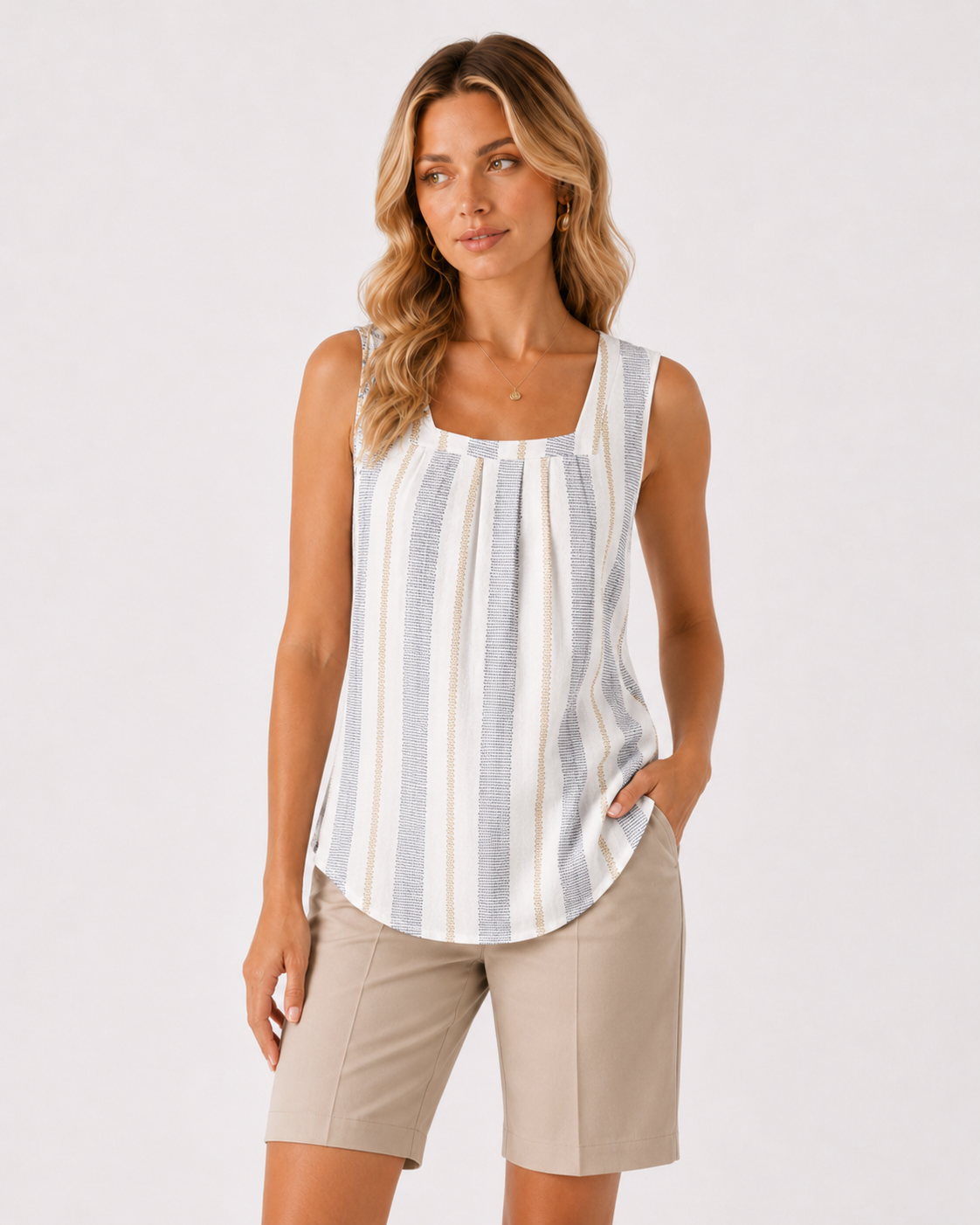 Striped Square Neck Sleeveless Tank Top