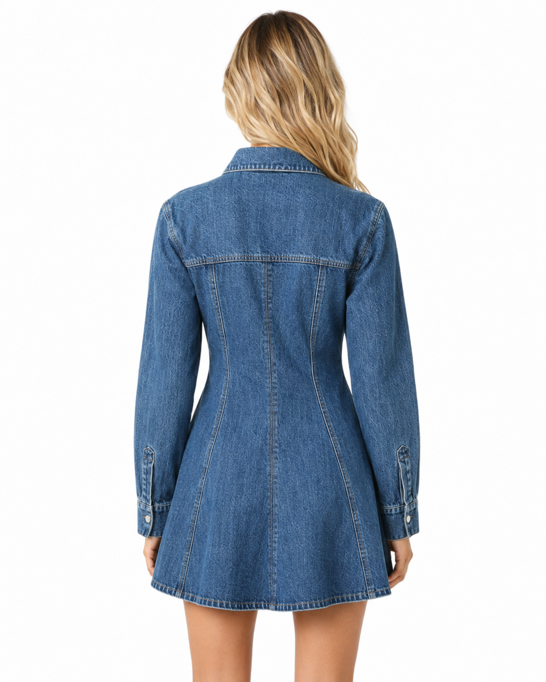 Denim Button Front Fit & Flare Mini Dress