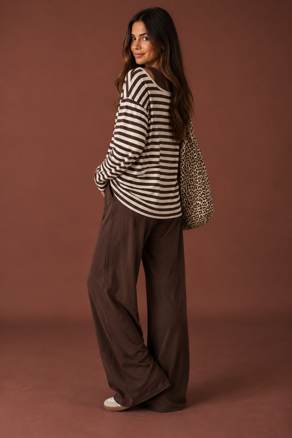 Striped Henley Top & Wide-Leg Lounge Pants Set