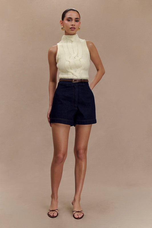 Elegant Denim Vest Shorts Set