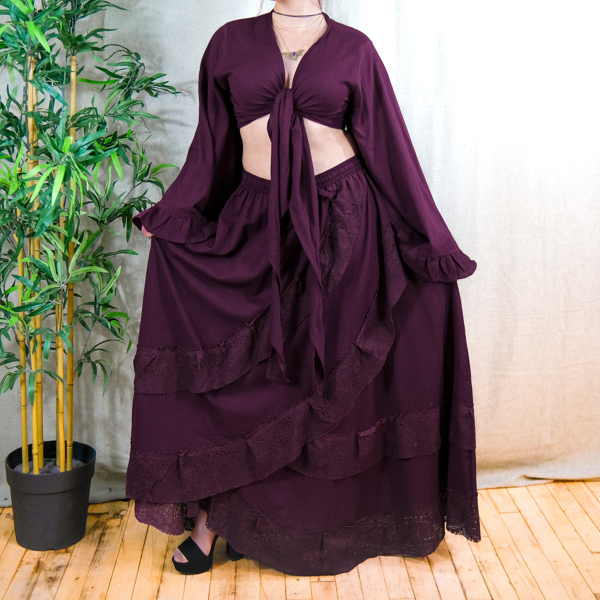 Boho Cotton Lace Maxi Skirt Set