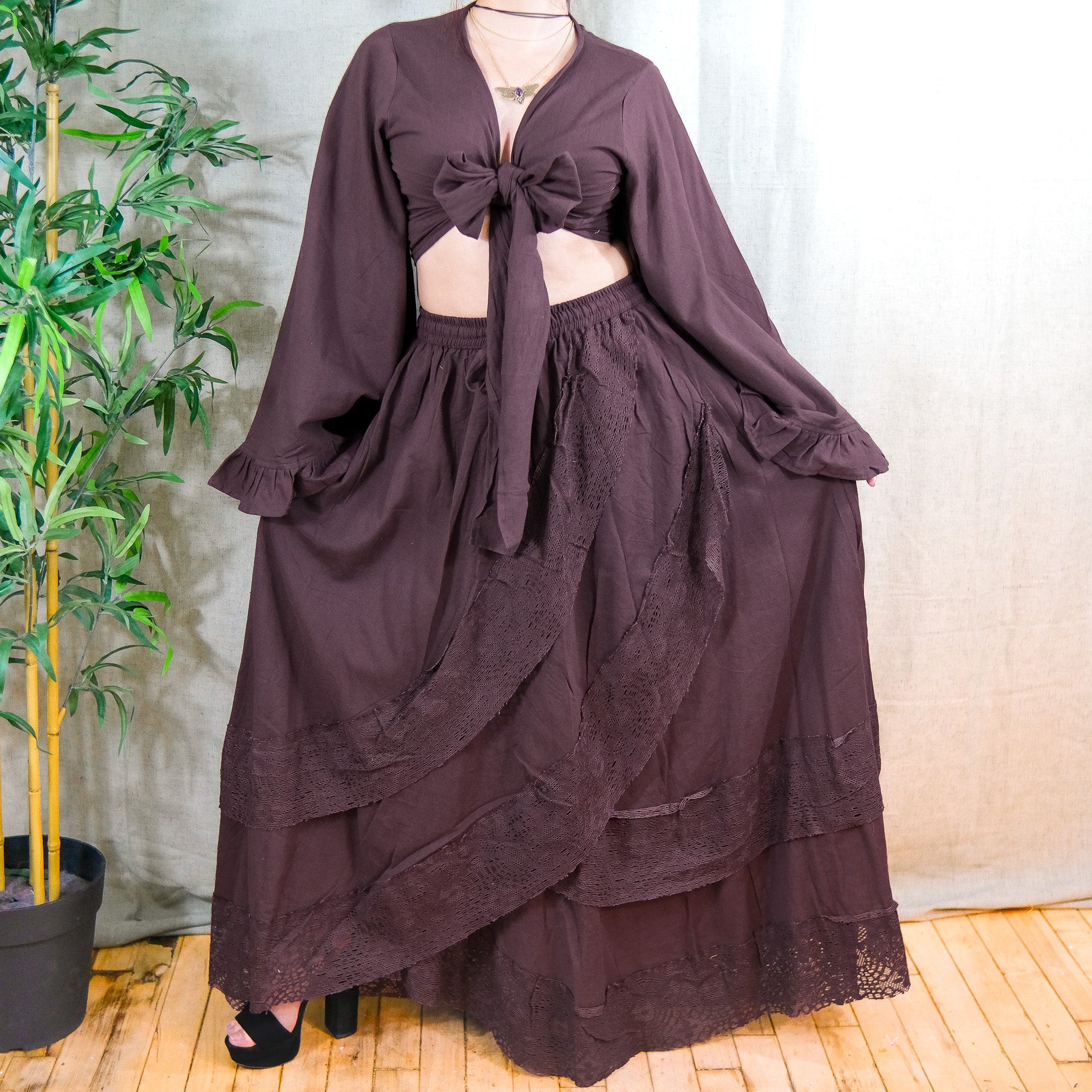 Boho Cotton Lace Maxi Skirt Set