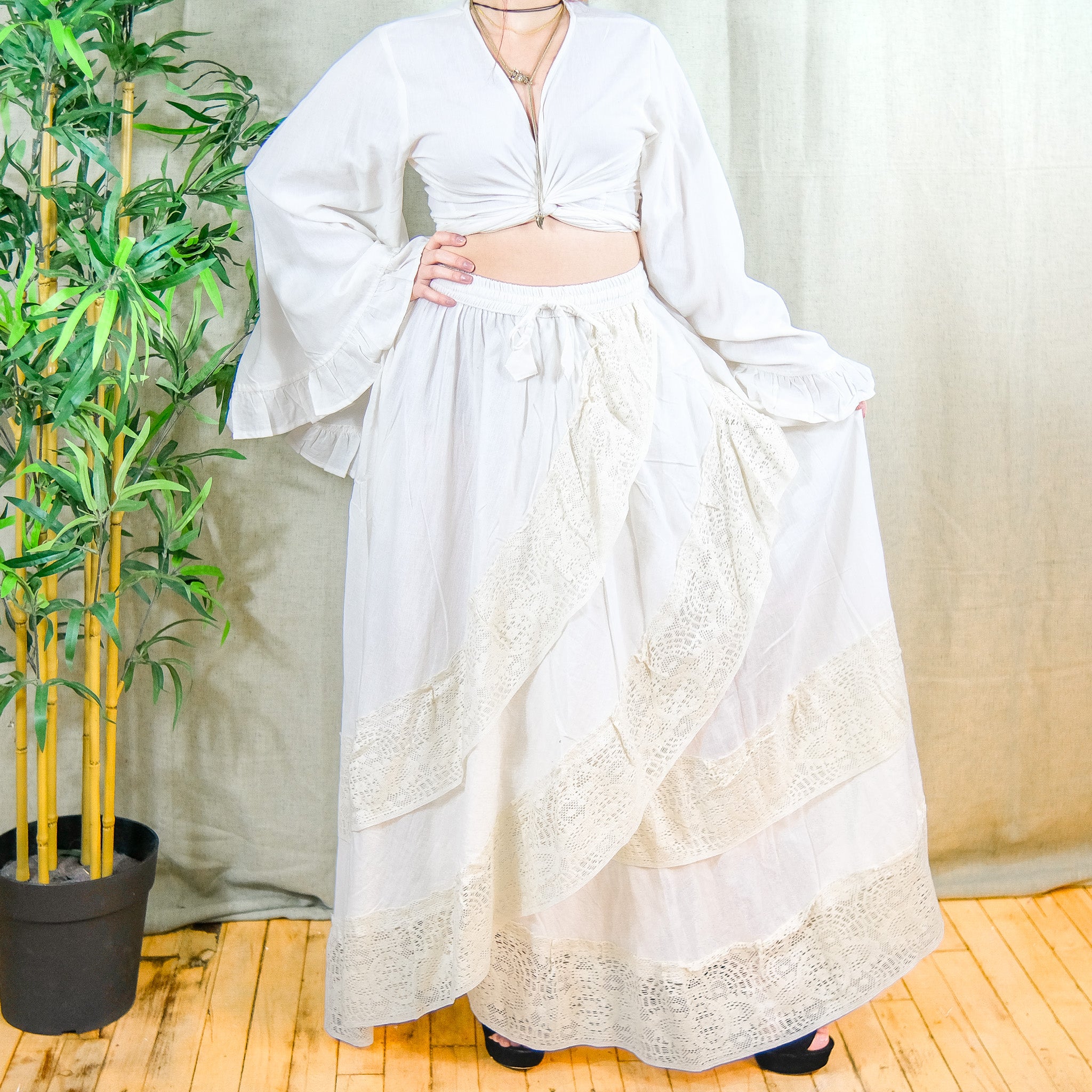 Boho Cotton Lace Maxi Skirt Set