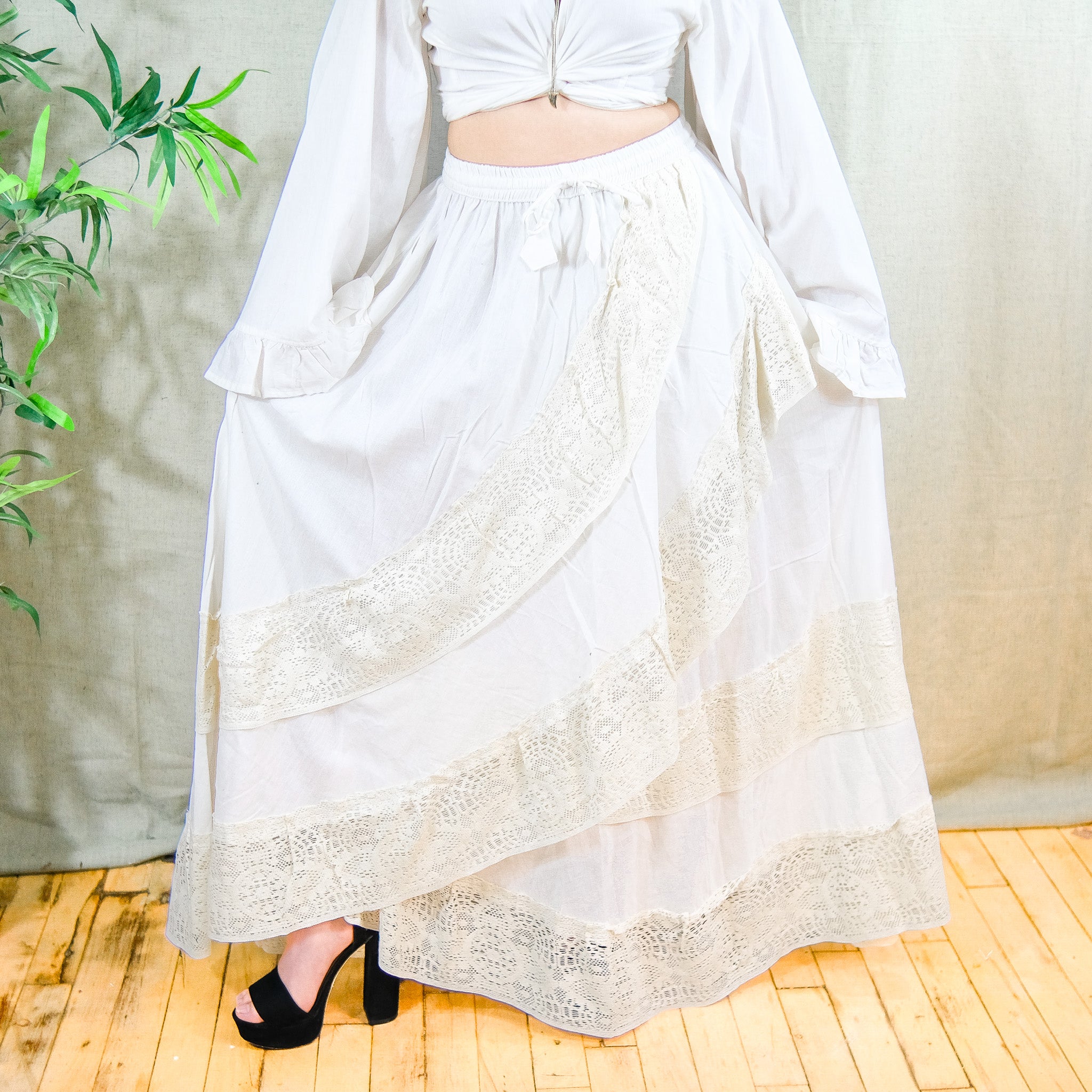 Boho Cotton Lace Maxi Skirt Set