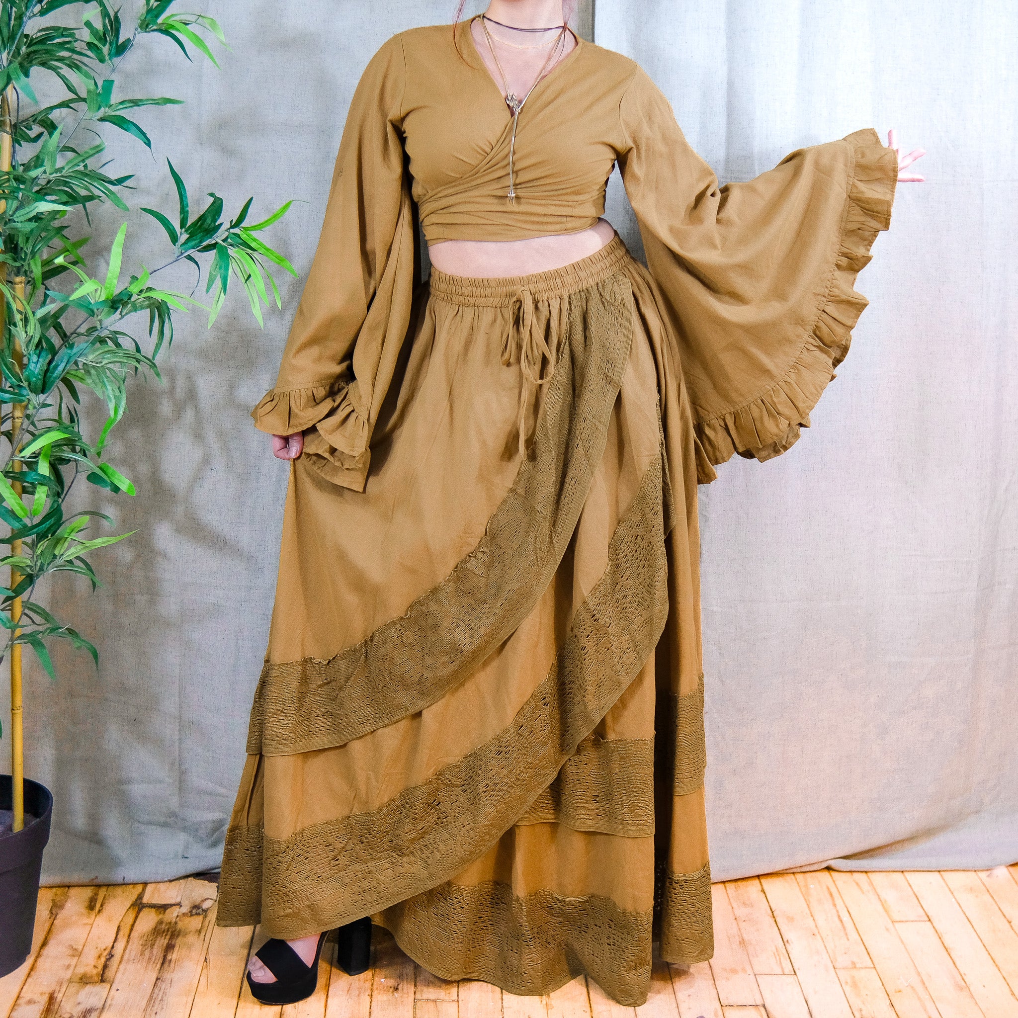 Boho Cotton Lace Maxi Skirt Set