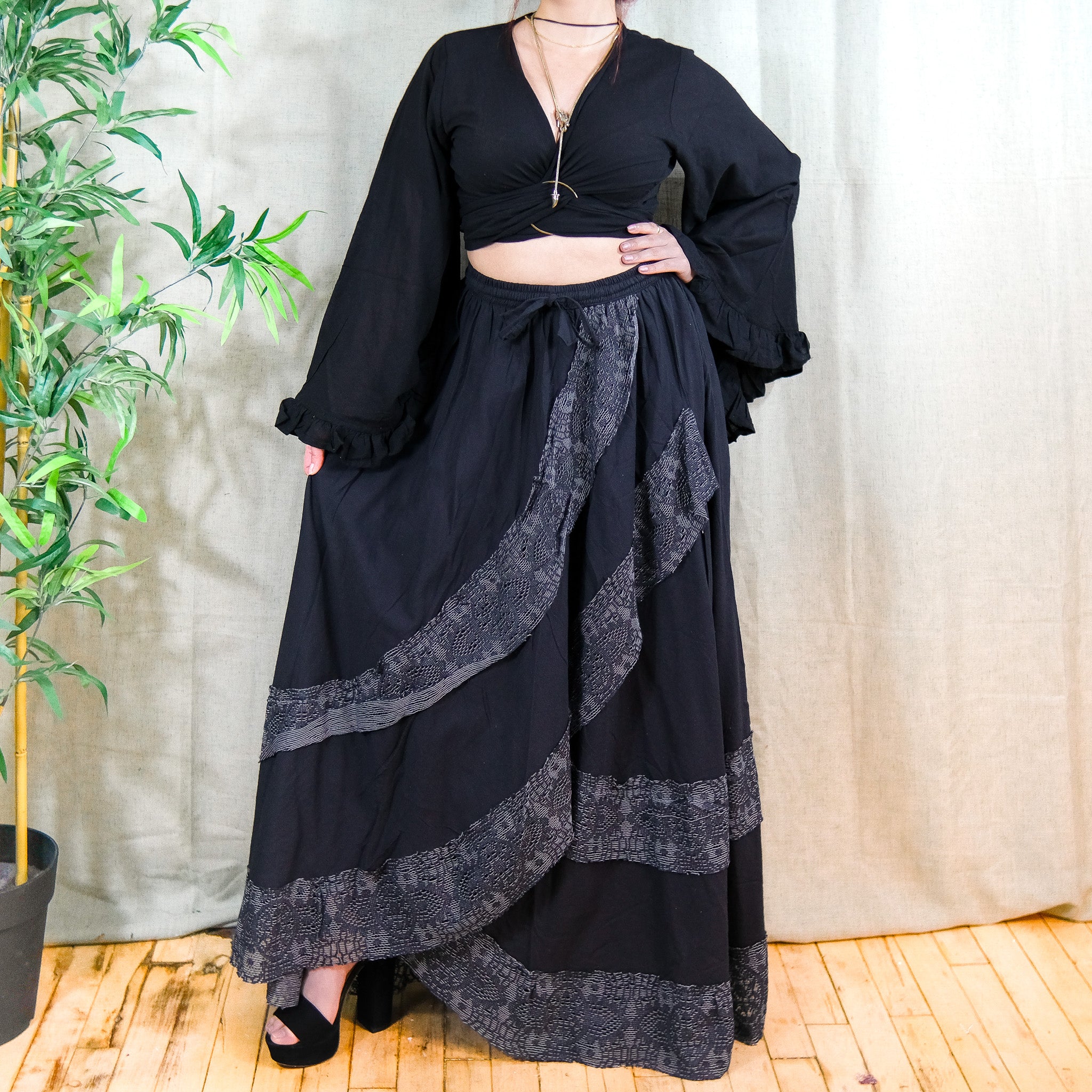 Boho Cotton Lace Maxi Skirt Set