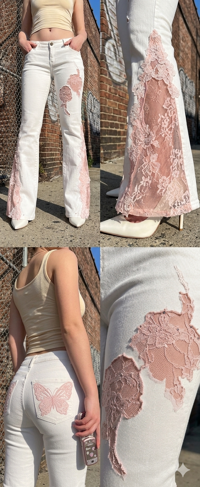 Lace-Inset Flare Jeans