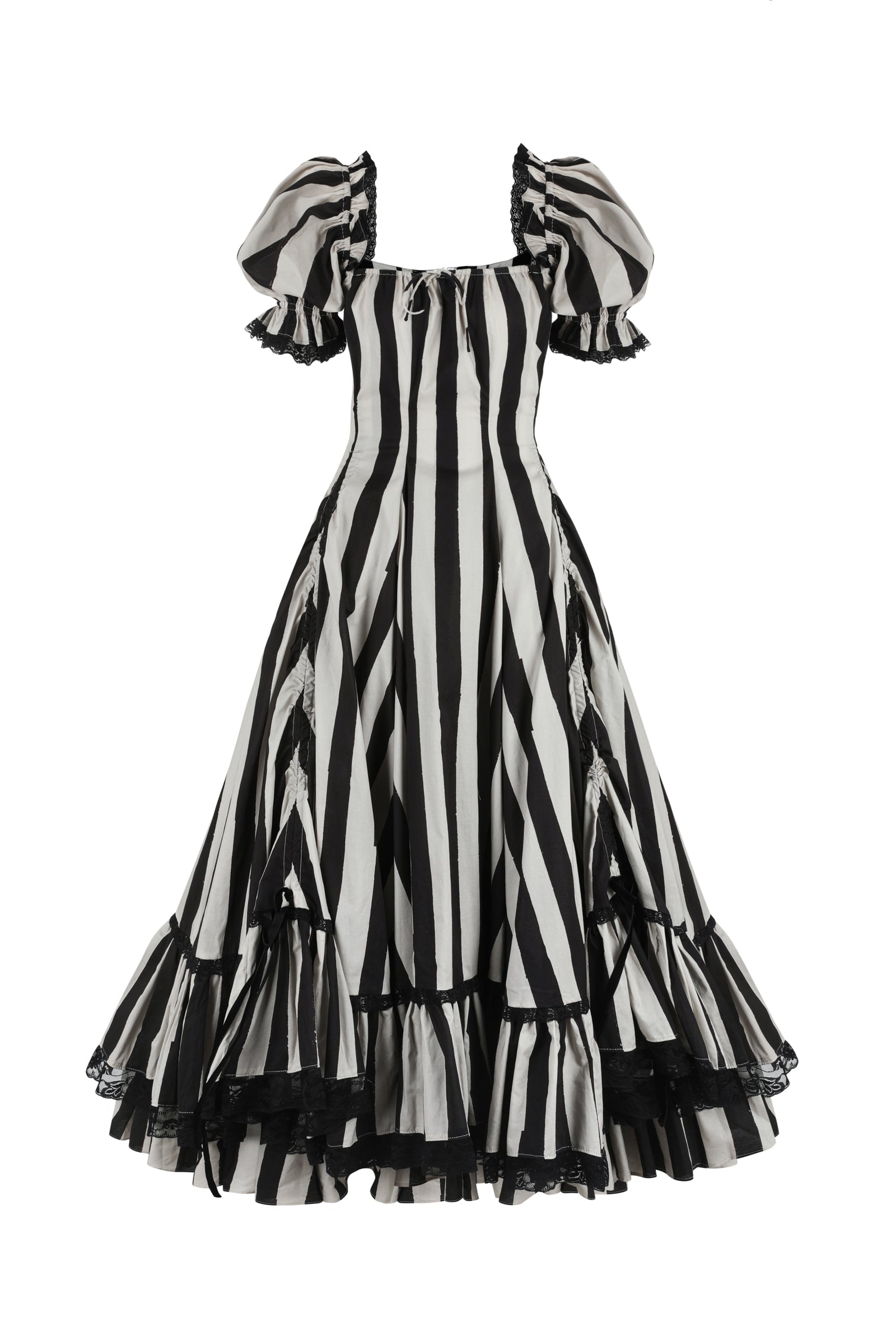 Vintage Gothic Striped Lace Midi Dress