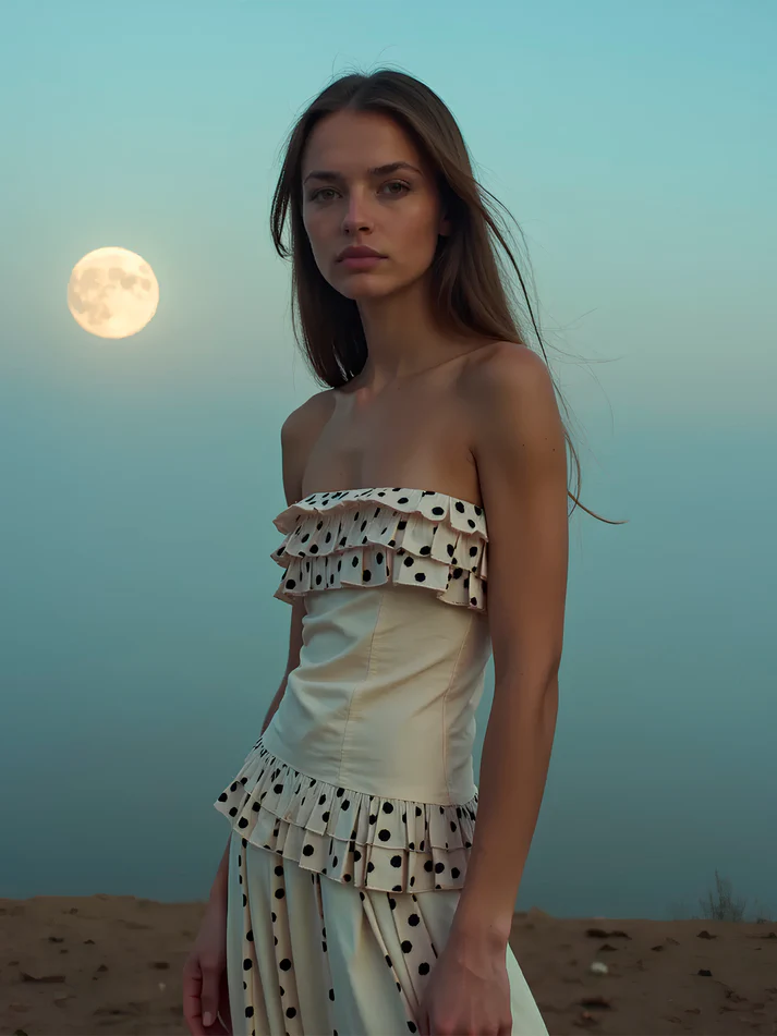 Noctis Beige Polka Dot Print Co-Ord Set