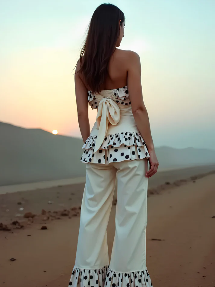 Noctis Beige Polka Dot Print Co-Ord Set
