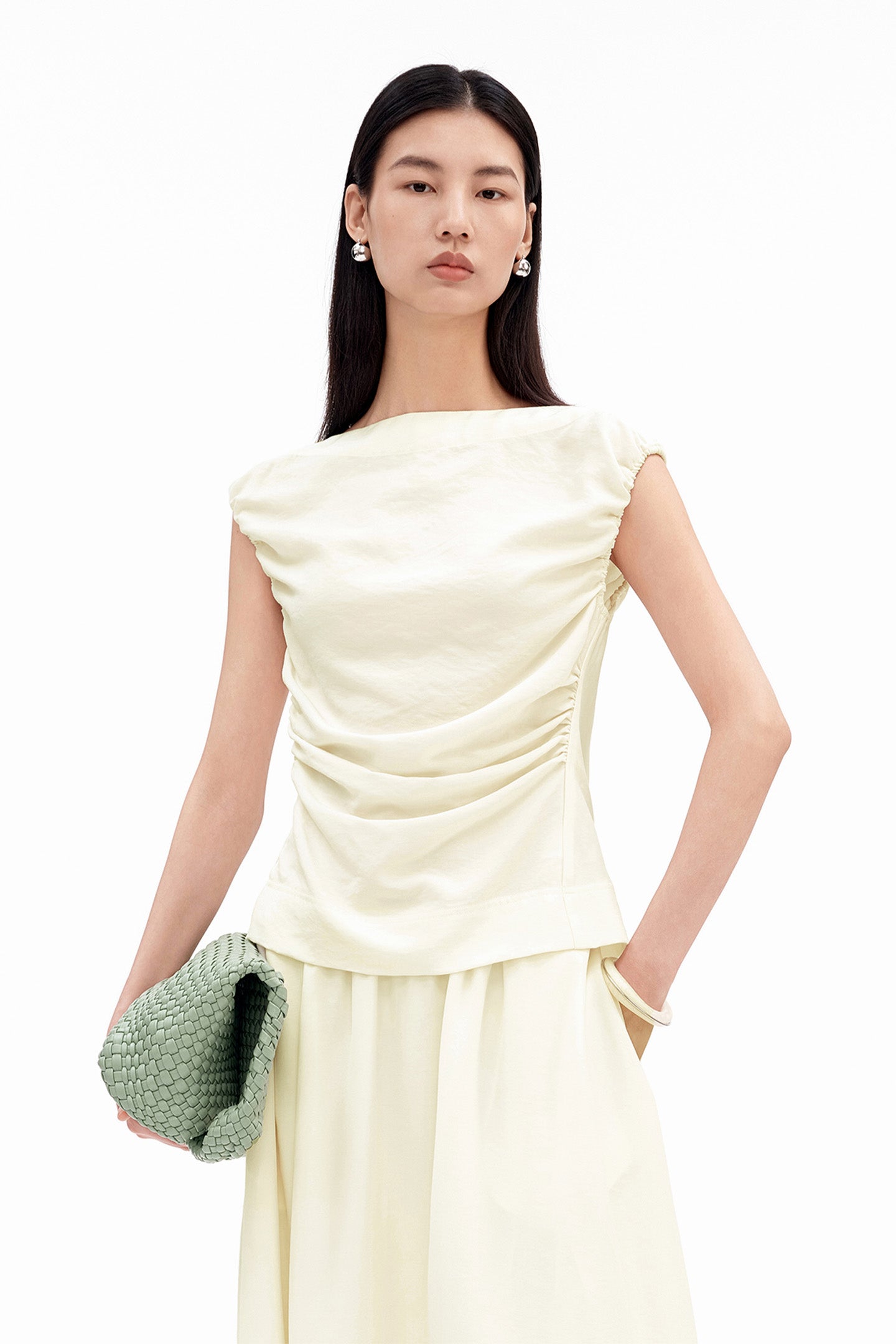 Cotton-Blend Shirred Vest and Skirt