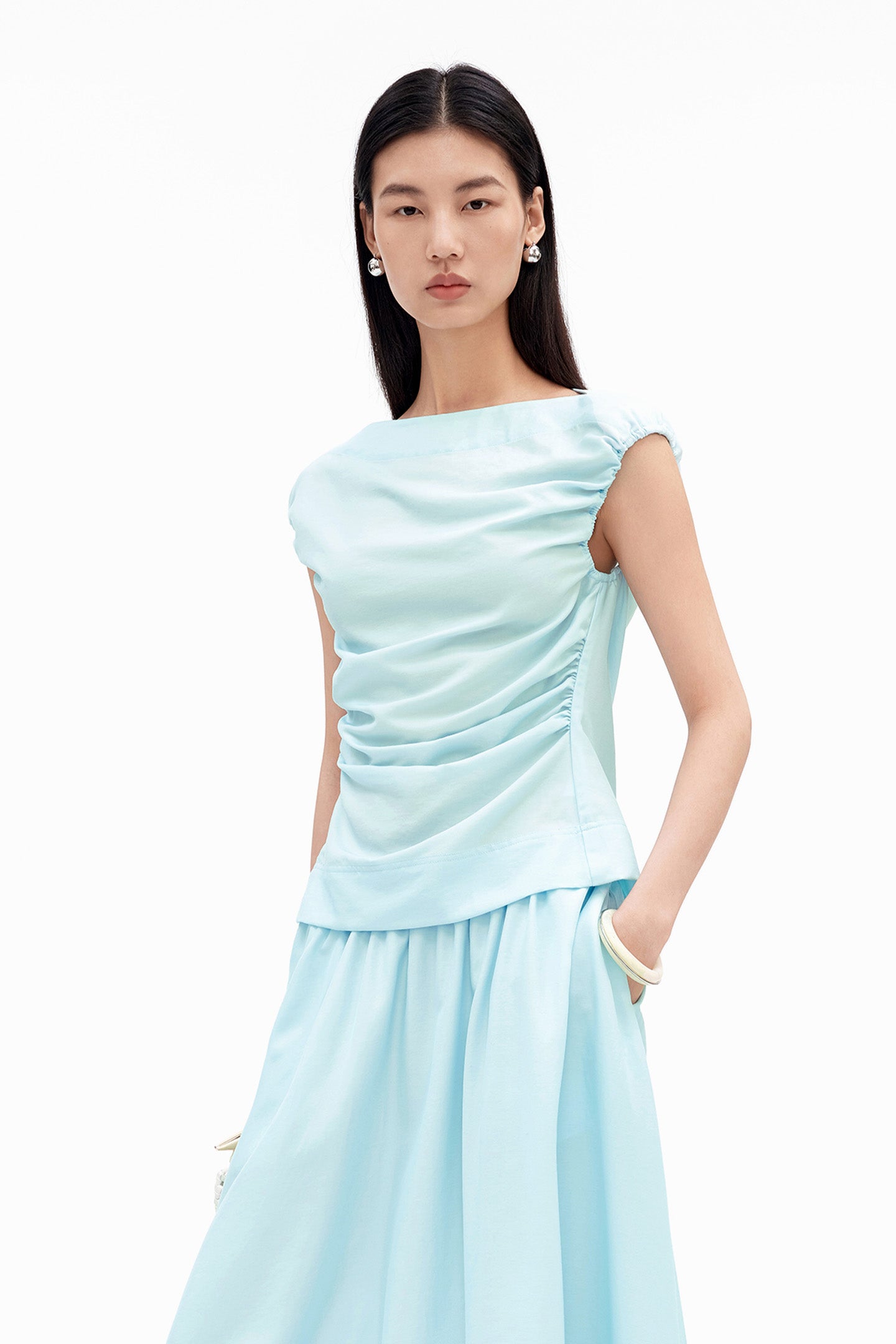 Cotton-Blend Shirred Vest and Skirt